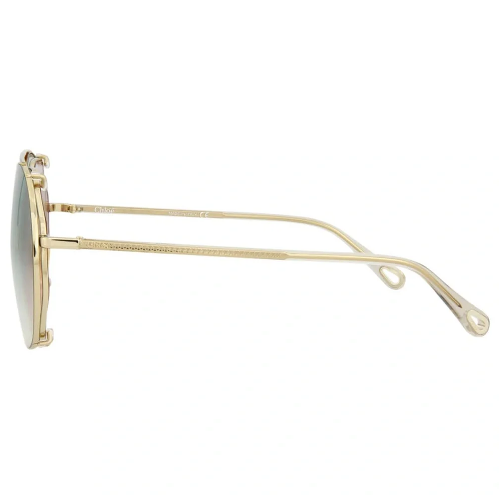 CHLOE GOLD HAVANA GREEN MIRRORED GRADIENT ROUND AVIATOR SUNGLASSES CH0041S - Picture 6 of 6